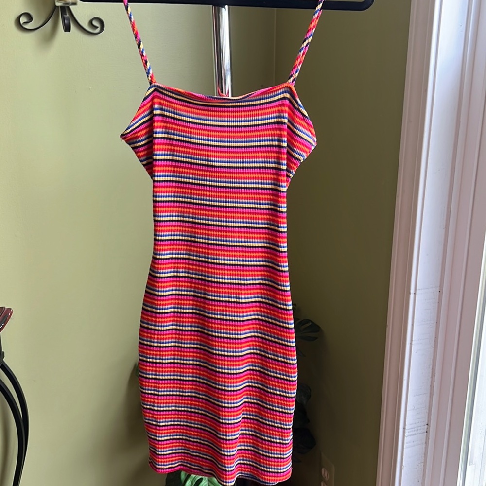 Multicolor striped ribbed bodycon dress